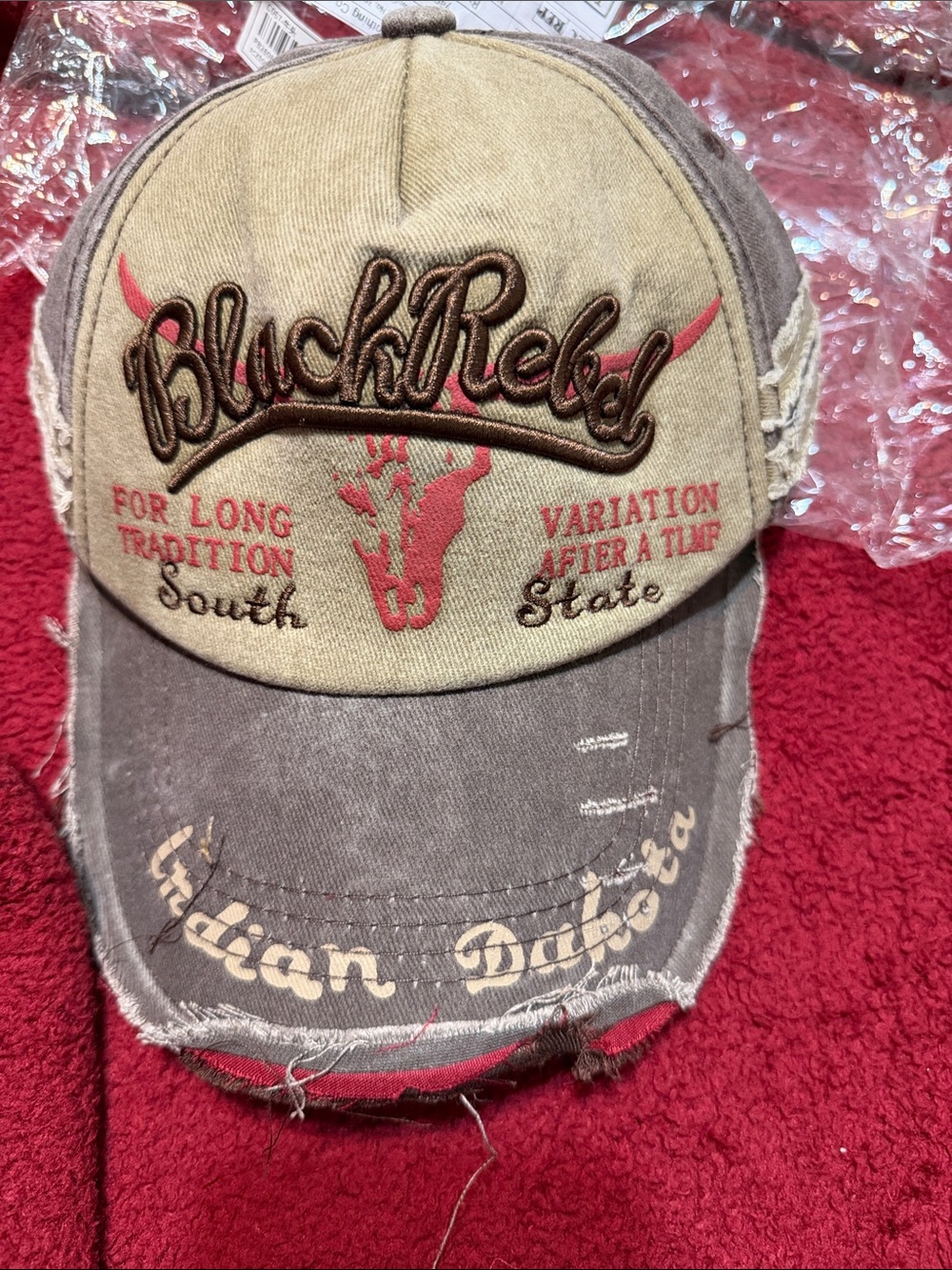 SHEIN Two-Tone Distressed Baseball Cap in Tan and Brown